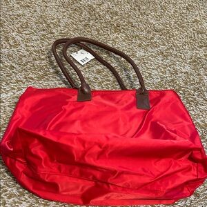 Basic Editions Vibrant Red Tote Bag with Brown Handles
